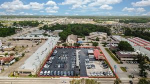 Aerial image of auto sales lot