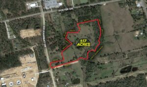 Aerial view of 17 acres on Ed Kharbat in Conroe
