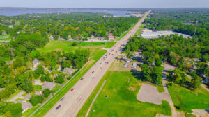 Drone photo of land with highway frontage