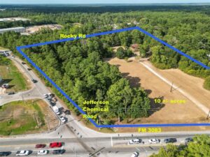Drone photo of land available at 10945 Jefferson Chemical Rd, Conroe, TX